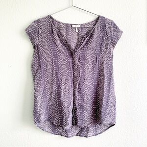 JOIE silk snake skin print animal blouse button up down top grey Small